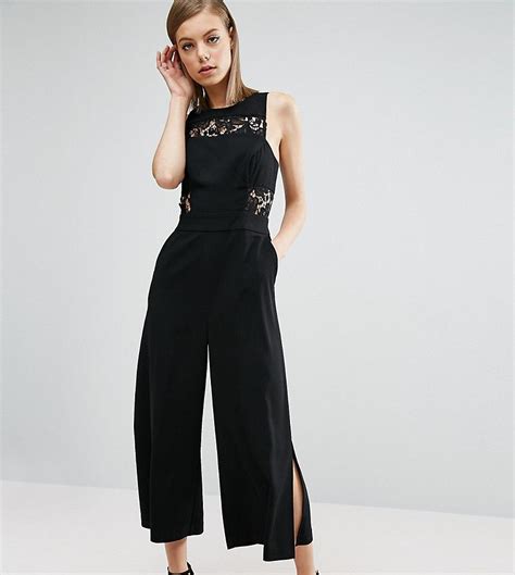 ASOS Premium Culotte Jumpsuit With Lace Detail Black Long Jumpsuits