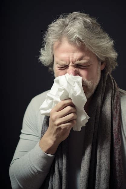 Hombre enfermo que sufre de secreción nasal debido a la gripe o las