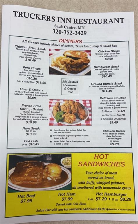 Truckers Inn Restaurant Menu In Sauk Centre Minnesota Usa