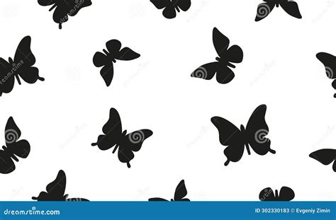 Black Silhouette Butterflies Seamless Pattern Isolated On White