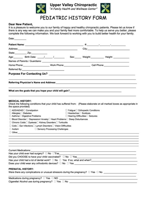 Pediatric Medical History Form Printable Printable Forms Free Online