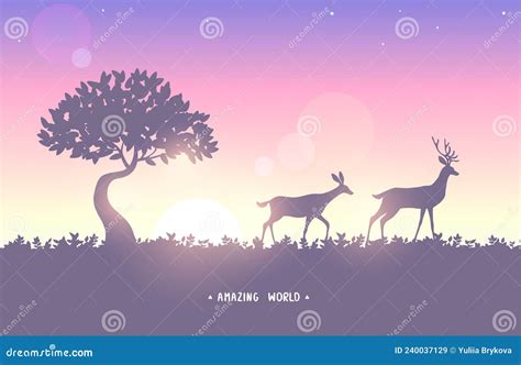 Nature deer sunset stock vector. Illustration of romance - 240037129