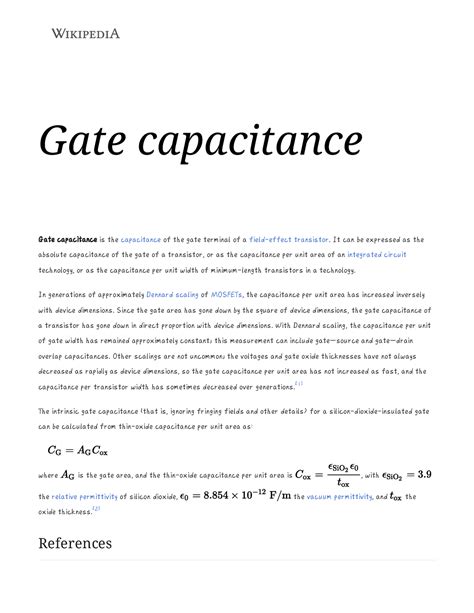 Gate Capacitance Wikipedia Gate Capacitance Gate Capacitance Is The Capacitance Of The Gate