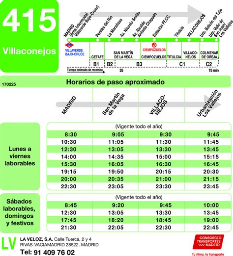 Horarios de autobús 415: Madrid - Villaconejos