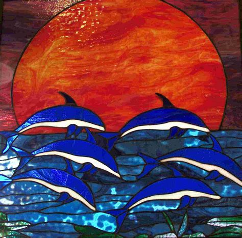 Stained Glass Dolphins At Sunset Stained Glass Designs Stained Glass Panels Stained Glass