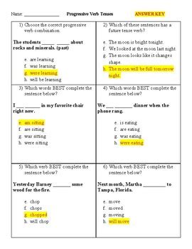 Progressive Verb Tense Daily Weekly Assessment Grade Th Grade Ela