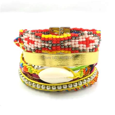 Brazilian Bead Weaving Rope Multilayer Bracelet Magnet Buckle