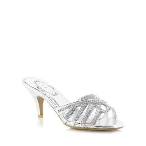 Debut Womens Silver Diamante Strap Mid Mule Sandals From Debenhams Ebay