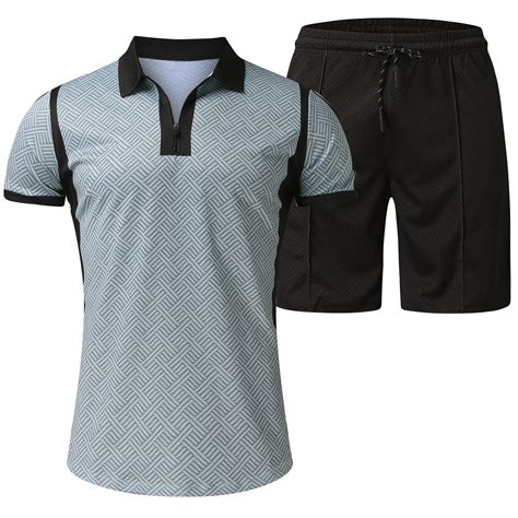 Vedolay Mens 2 Piece Summer Quick Dry Tracksuit Shirt And Shorts Set