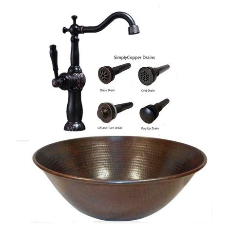 14 Round Copper Vessel Bath Vanity Sink With 13 Orb Clayborne Faucet And Drain Vessel Sink Combo