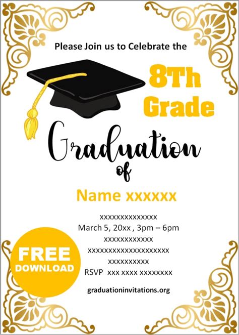 Free Printable 8th Grade Graduation Invitations Templates Graduation ...