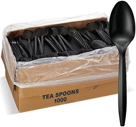 1 000 Plastic Disposable Tea Spoons Bulk Black Medium Weight Disposable