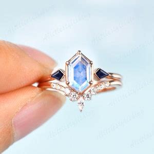 Art Deco Moonstone Engagement Ring Moonstone Wedding Ring Set - Etsy