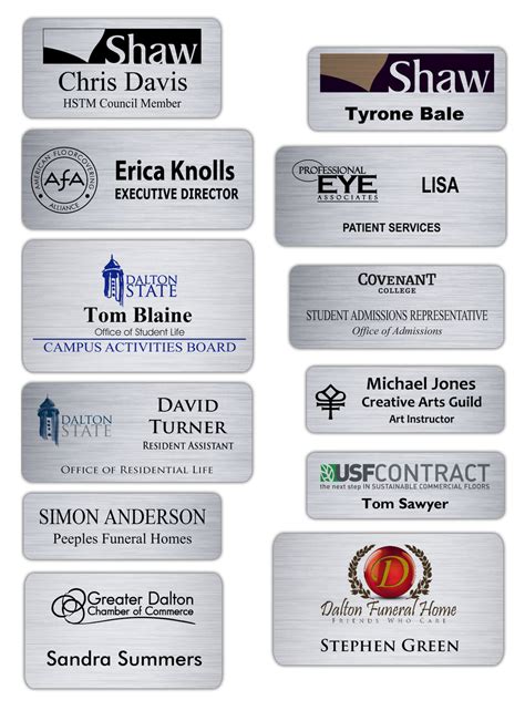 Brushed Silver Metal Name Badges Free Setup