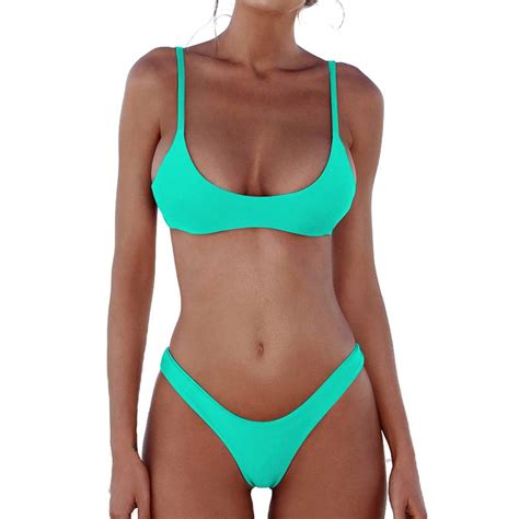 Womens 2 Piece Brazilian Thong Bikini Sets High Cut Swimsuits Padded