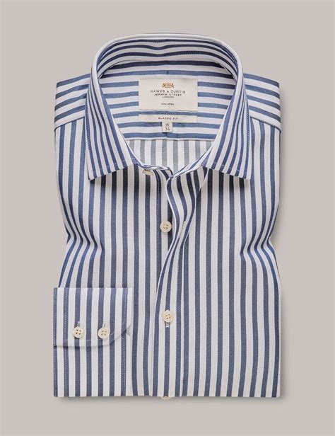 Mens Non Iron Navy And White Bold Stripe Classic Fit Shirt