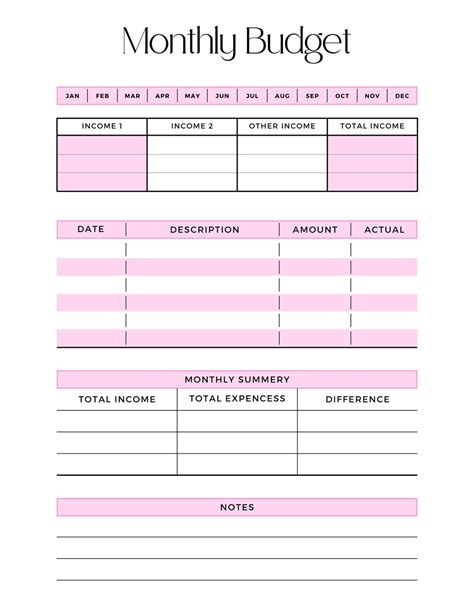 Aesthetic Pink Budget Template Digital Budget Planner Budget Binder