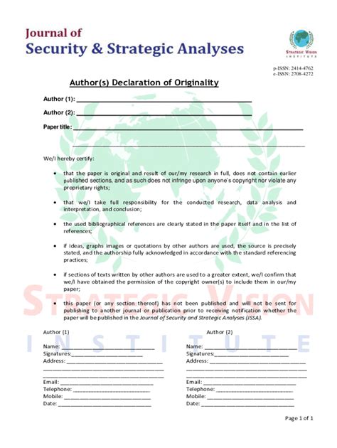 Fillable Online Author S Declaration Of Originality Fax Email Print