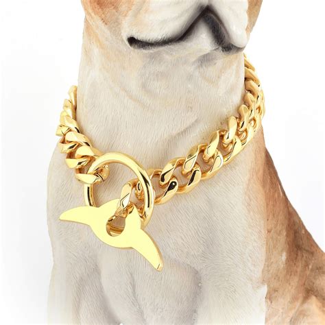 Dog Chain Collar 18k Gold Over Cuban Link Chain Collar 14mm Strong