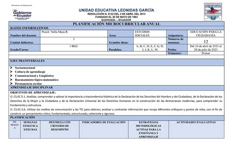 Planificación Microcurricular 2023 2024 Educacion PARA LA Ciudadania