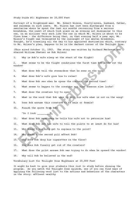 English Worksheets Twilight Zone Tv Series