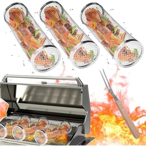 Panier De Barbecue En Acier Inoxydable Grand Panier Griller Roulant