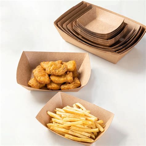 Wholesale Disposable Kraft Paper Fast Food Trays French Fries Boat