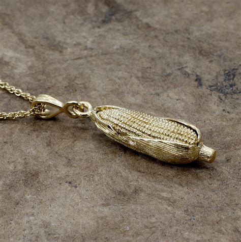 Large Gold Corn Necklace With 14kt Gold Vermeil Ear Of Corn Pendant