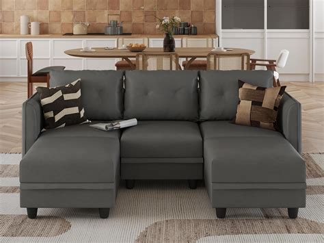 Llappuil Modular Sofa Faux Leather Fabric U Shaped Sectional With