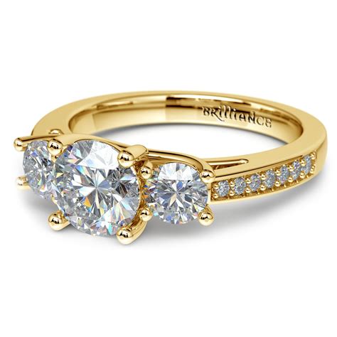 Yellow Gold Three Stone Engagement Ring With Trellis Design