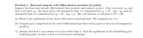 Solved Problem 1 Bertrand Duopoly With Differentiated