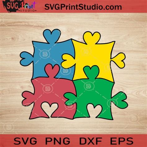 Heart Puzzle Autism Colorful Svg Autism Svg Awareness Svg Eps Dxf Png