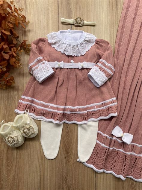 Sa Da Maternidade Vestidinho Tricot Beb Menina Isabella Tric Rose E