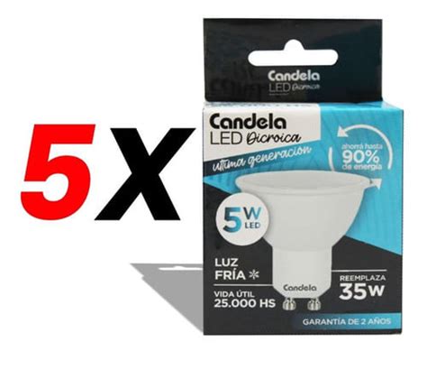 Pack X 5 Lámparas Led Dicroica Candela 5w Reemplaza 35w