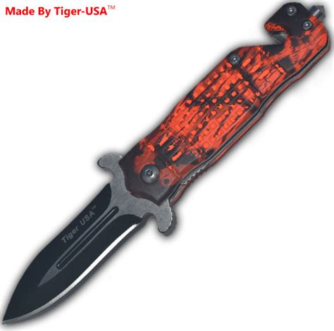 6 Inch Tiger Usa Trigger Assisted Knife Orange Camo