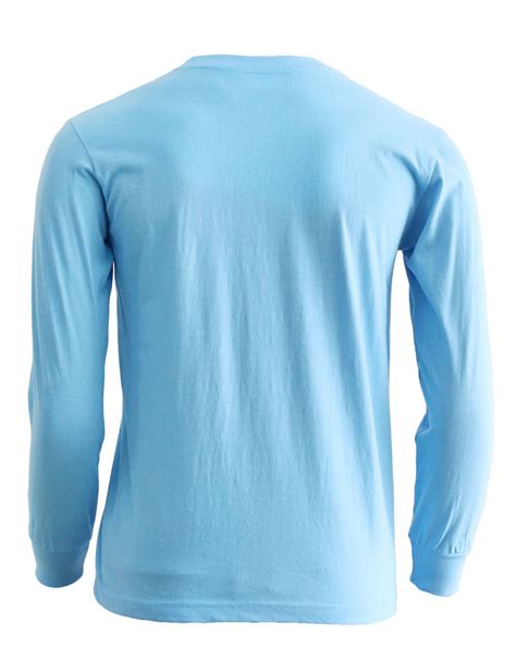 Basic Round Neck Style Cotton T Shirt Crew Neck Long Sleeves Shirt Sky Blue