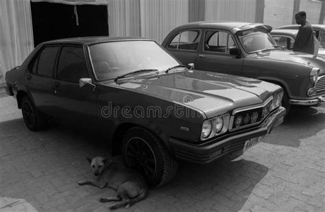 Black and White Picture of a Vintage Car. Editorial Stock Photo - Image ...