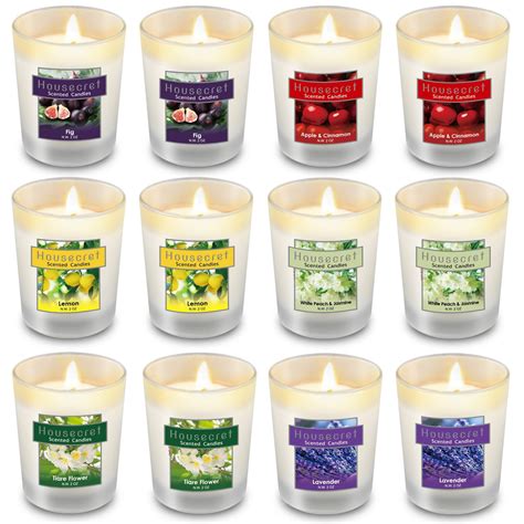 Housecret Pack Of 12 Strong Scented Candles T Set With 6 Fragrances