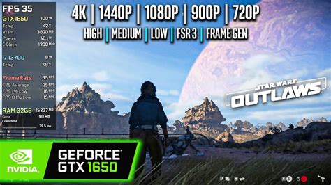 GTX 1650 Star Wars Outlaws 4K 1440p 1080p FSR 3 FG High