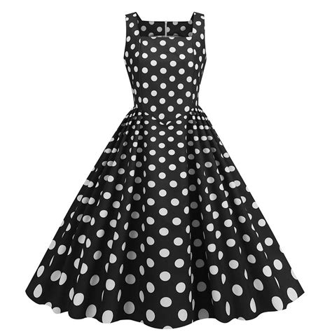 Yydgh Women Polka Dot 1950s Cocktail Party Swing Dress 50s 60s Vintage Doll Collar Dresses Retro