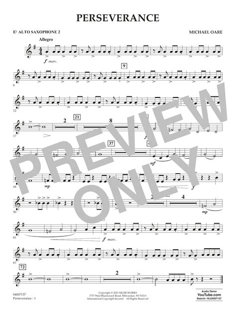 Perseverance Eb Alto Saxophone 2 Sheet Music Michael Oare Concert