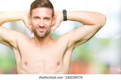 Handsome Shirtless Man Showing Nude Chest Stock Photo 1349259932