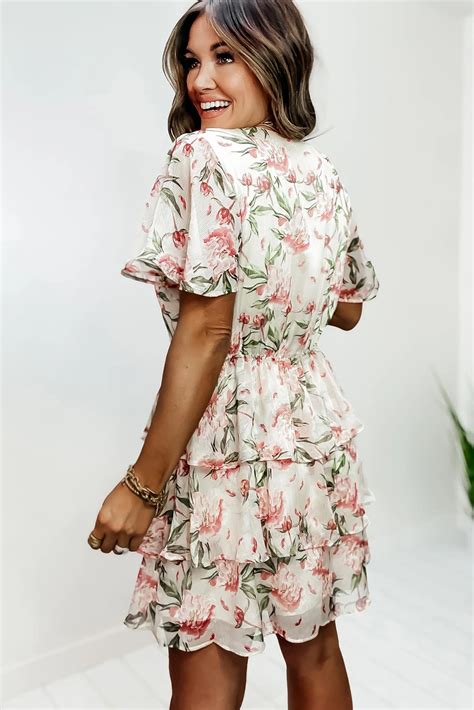 Us 8 98 Flutter Sleeves V Neck Tiered Floral Dress Wholesale Dear