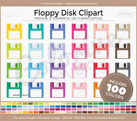 100 Floppy Disk Clipart Rainbow Colors Diskette Data Save Icon | Etsy