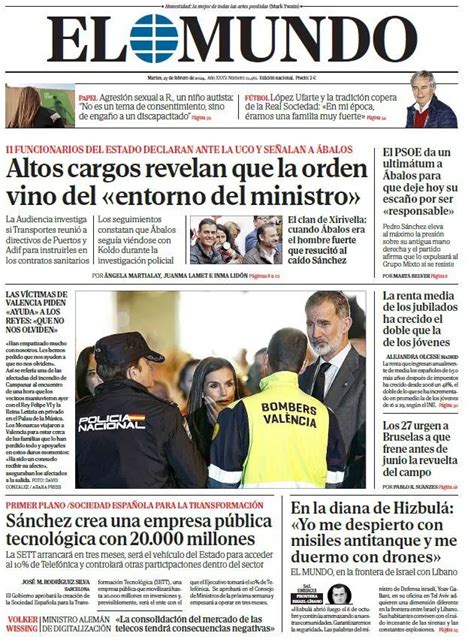 Portada De El Mundo Del Martes De Febrero De Medios