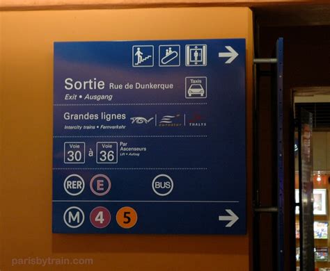 Gare Du Nord Exit TGV RER Bus Metro Sign Paris By Train