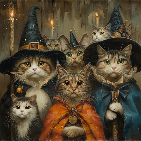 Premium Photo | Halloween Magic Cats as Witches and Wizards