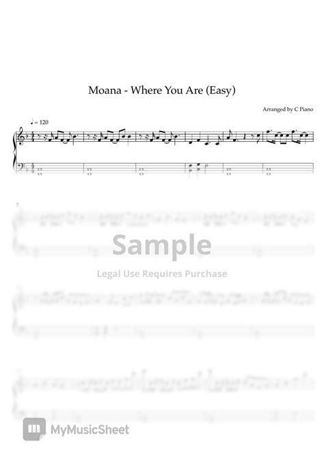 Moana Where You Are Easy Version Sheets By C Piano