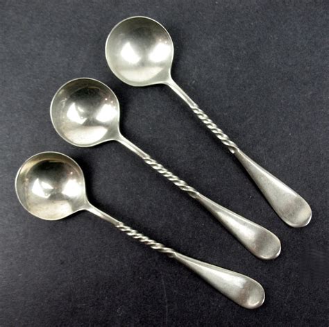 3 Antique Twisted Handle Bar Spoons Ds Metal Nickel Silver Set Etsy