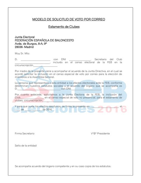 Modelo De Solicitud De Voto Por Correo Estamento De